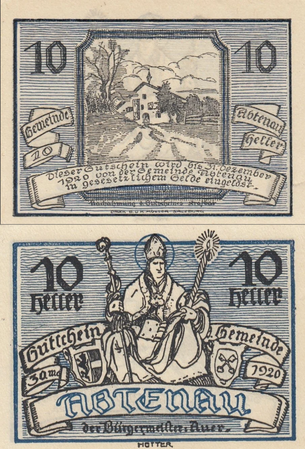 Австрия 10 геллеров 1920 Абтенау aUNC