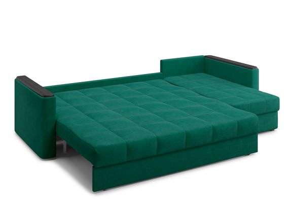 Диван угловой с оттоманкой Неаполь 1,8 - Velutto 33 изумрудный/накладка венге