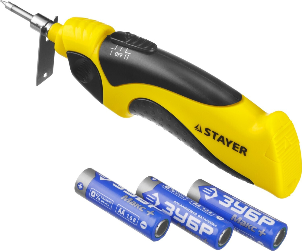 STAYER PROTerm, 8 Вт, 3 АА, высокотемпературное жало, беспроводной паяльник, Professional (55409)