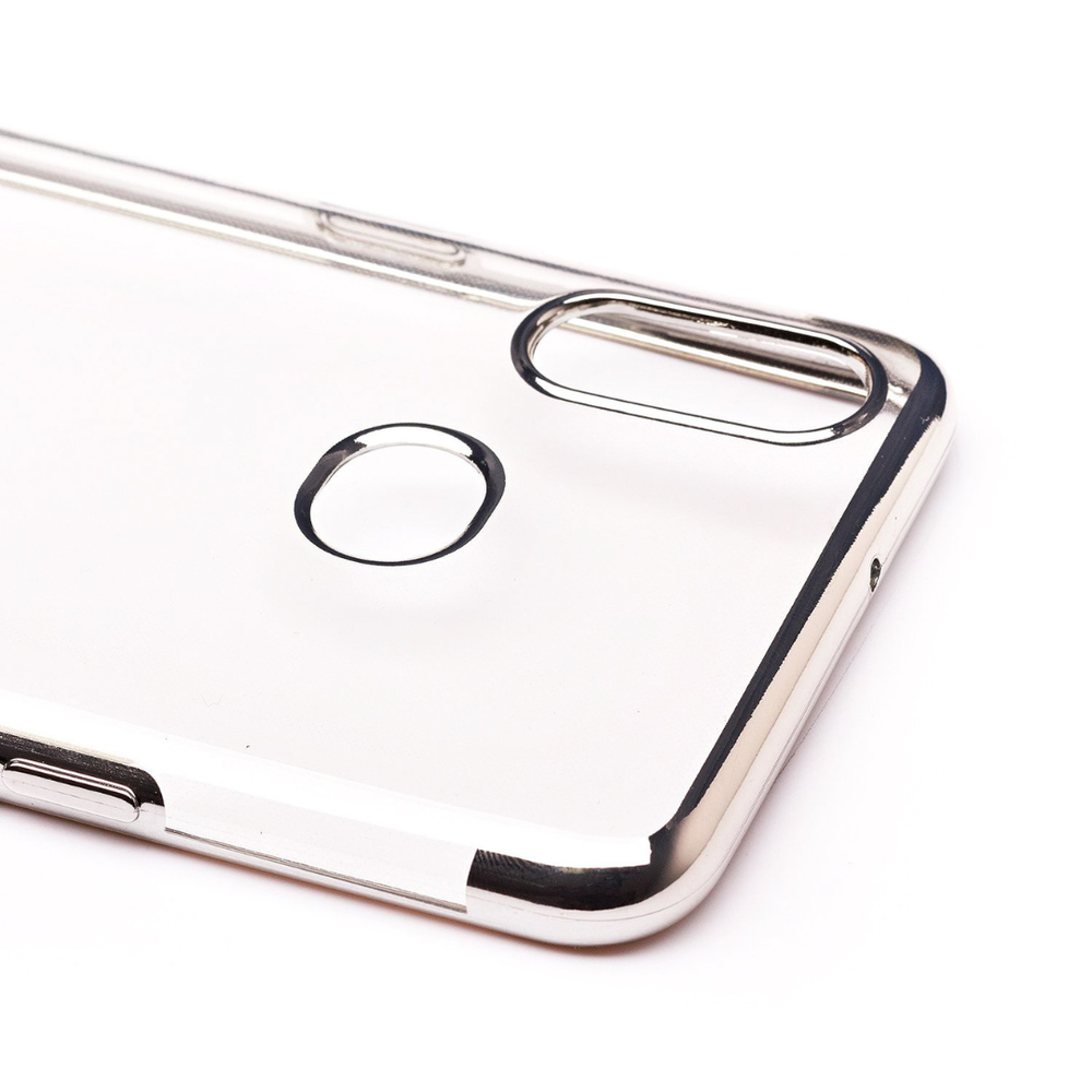 Прозрачный глянцевый чехол с серебренной окантовкой для Samsung A10s