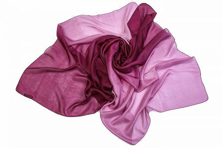 Палантин-Парео материал Шелк 100% цвет градиент сиреневый пурпурно-красный 180x90см.