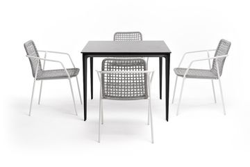 "Малага" обеденная группа на 4 персоны со стульями "Тунис", каркас белый, роуп светло-серый