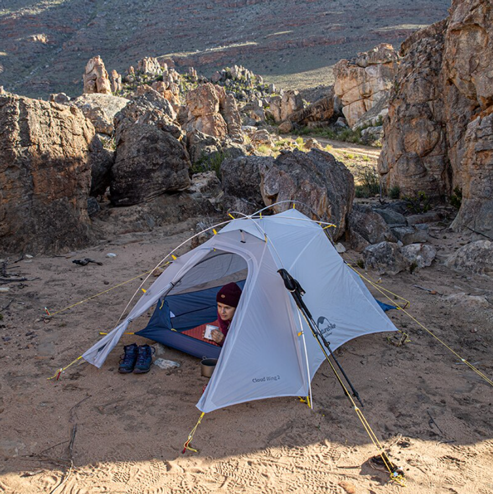 Палатка Naturehike Cloud Up-Wing Si 2-местная, алюминиевый каркас, серо-синяя, артикул NH19ZP083-2-2WDGRBL