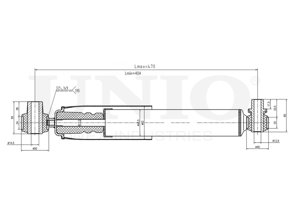 Амортизатор газовый задней подвески UNIO SAB-10589