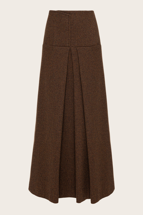 Коричневая шерстяная юбка-макси