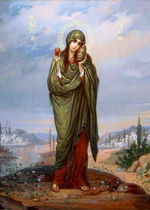 Икона под старину А5. Дерево, холст (святые жены)