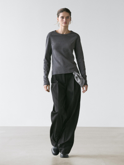 Massimo Dutti Меланжевая футболка в рубчик с длинными рукавами, антрацитово-серый