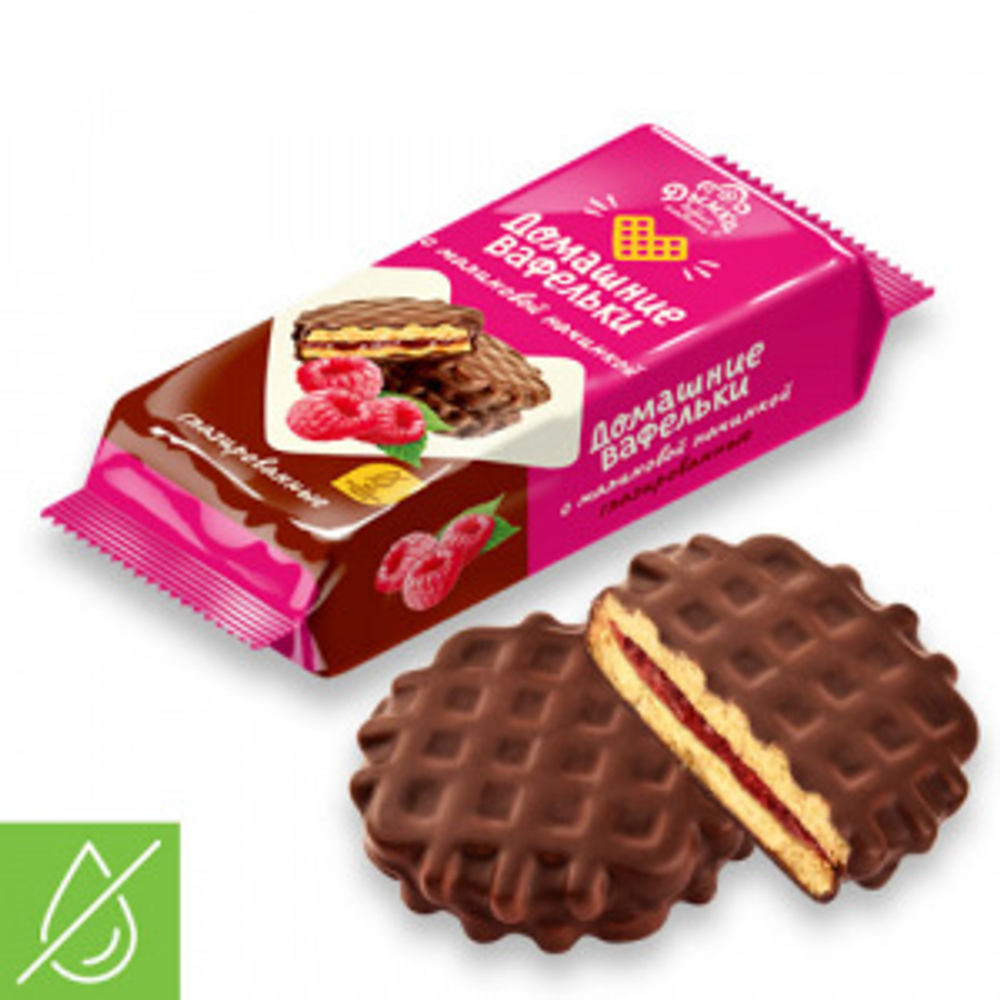 Печенье сдобное глазированная Домашние вафельки малина 140 г.