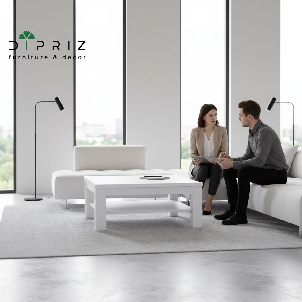 Журнальный столик, 120х74х47, Мэдисон, кофейный, для гостиной, деревянный, белый, Dipriz