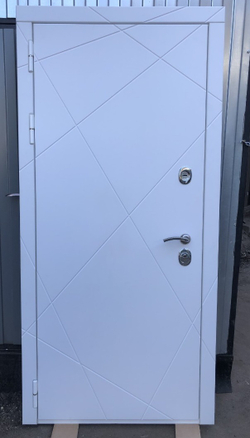Входная металлическая белая дверь с зеркалом RеX (РЕКС) 13 Силк сноу / ФЛЗ-120 Силк сноу ( белый без текстуры)