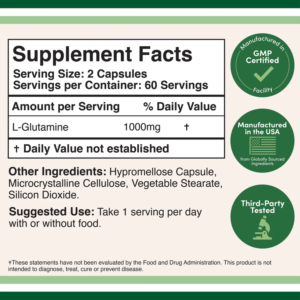 Double Wood Supplements - L-Glutamine Capsules - 120 x 500 mg capsules