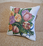 Декоративный гобеленовый чехол для интерьерной подушки Тюльпаны и крокусы 38*38
