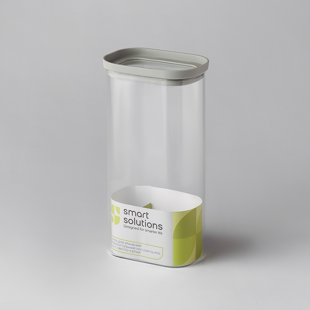 Банка для хранения прямоугольная Vacuum Glass, 1,75 л | светло-серая