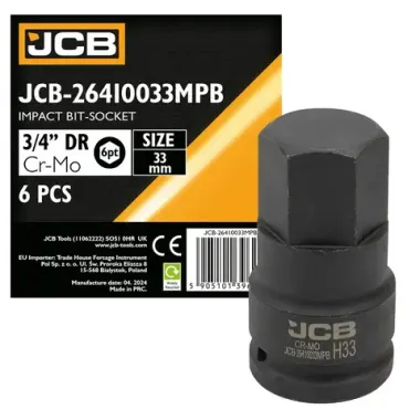 Головка-бита ударная 6-гранная 3/4'', 33мм JCB JCB-26410033MPB