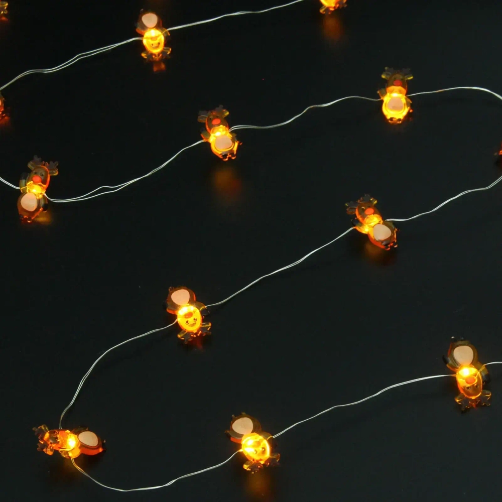 Гирлянда для дома «Олень» (3,2*1,8см) на батарейках 2,0 м 20 ламп LED, 1 реж., IP-20, Теплый белый (батарейки CR2032)