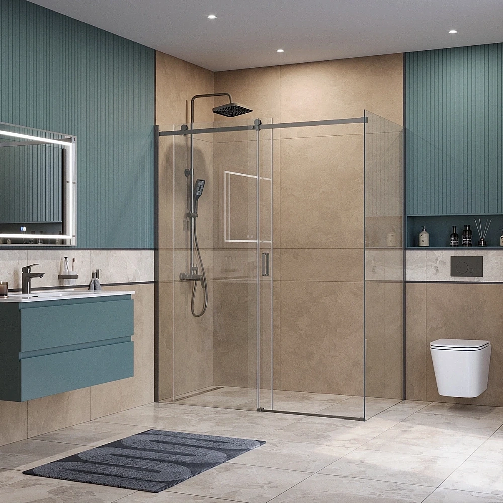 Душевой уголок BelBagno SOFT_CLOSE-2-AH-1 160х100 стекло прозрачное/профиль оружейная сталь