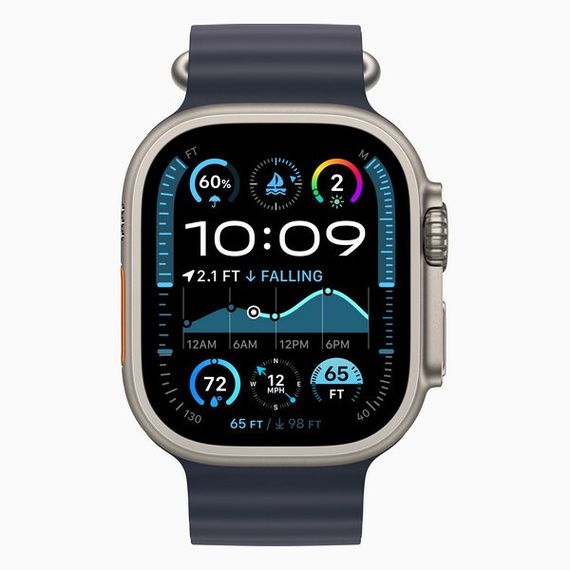 Apple Watch Ultra 2 GPS + Cellular, 49mm, титан светлого цвета, ремешок Ocean темно-синего цвета (2024)
