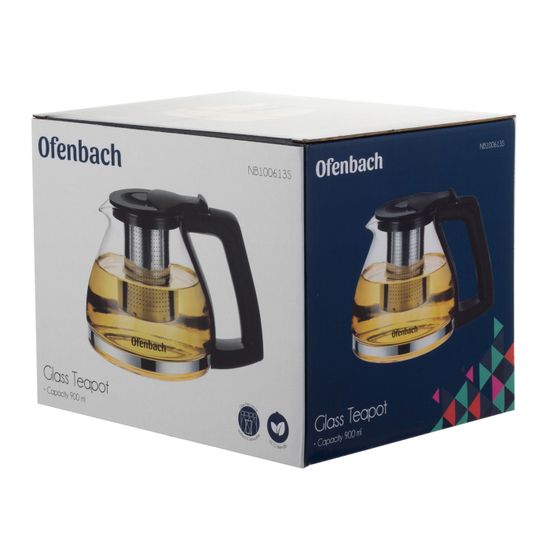 Стеклянный заварочный чайник 0,9 л. Ofenbach NB 100613S с ситечком