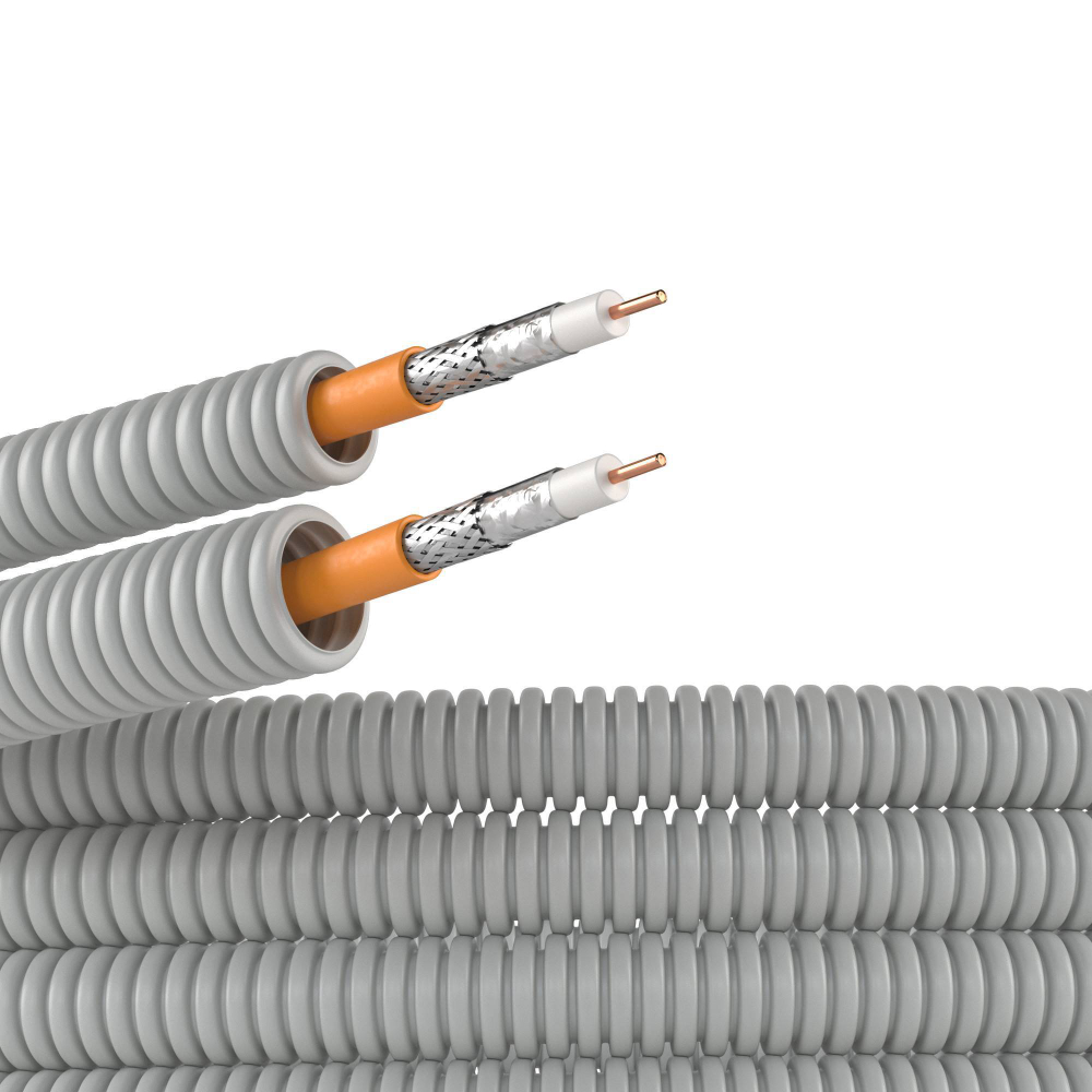 Электротруба ПВХ гибкая гофрированная д. 20 мм, цвет серый, с кабелемПаракс РК 75-4,8-319, 100 м