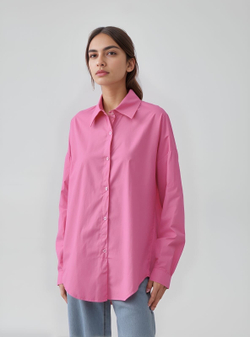 Рубашка женская, темно-розового цвета, оверсайз, хлопок 100%