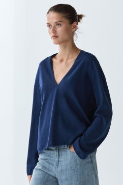 Massimo Dutti свитер с V-образным вырезом, темно-синий