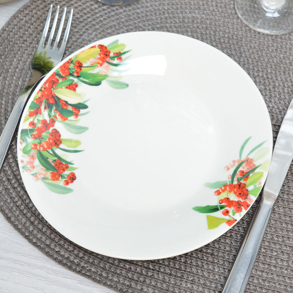 Тарелка плоская 18см Рябина, фарфор, Jewel