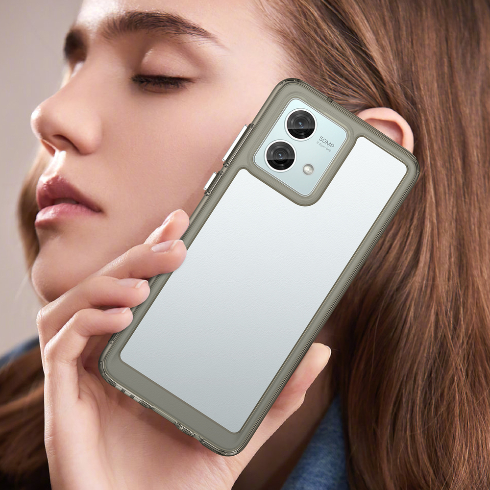 Противоударный чехол с усиленными рамками серого цвета для Motorola Moto G84, мягкий отклик кнопок