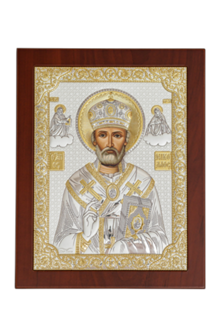 Икона Николай Чудотворец: 15х19, серебр., наст. с подс., PR-3 (Греция)