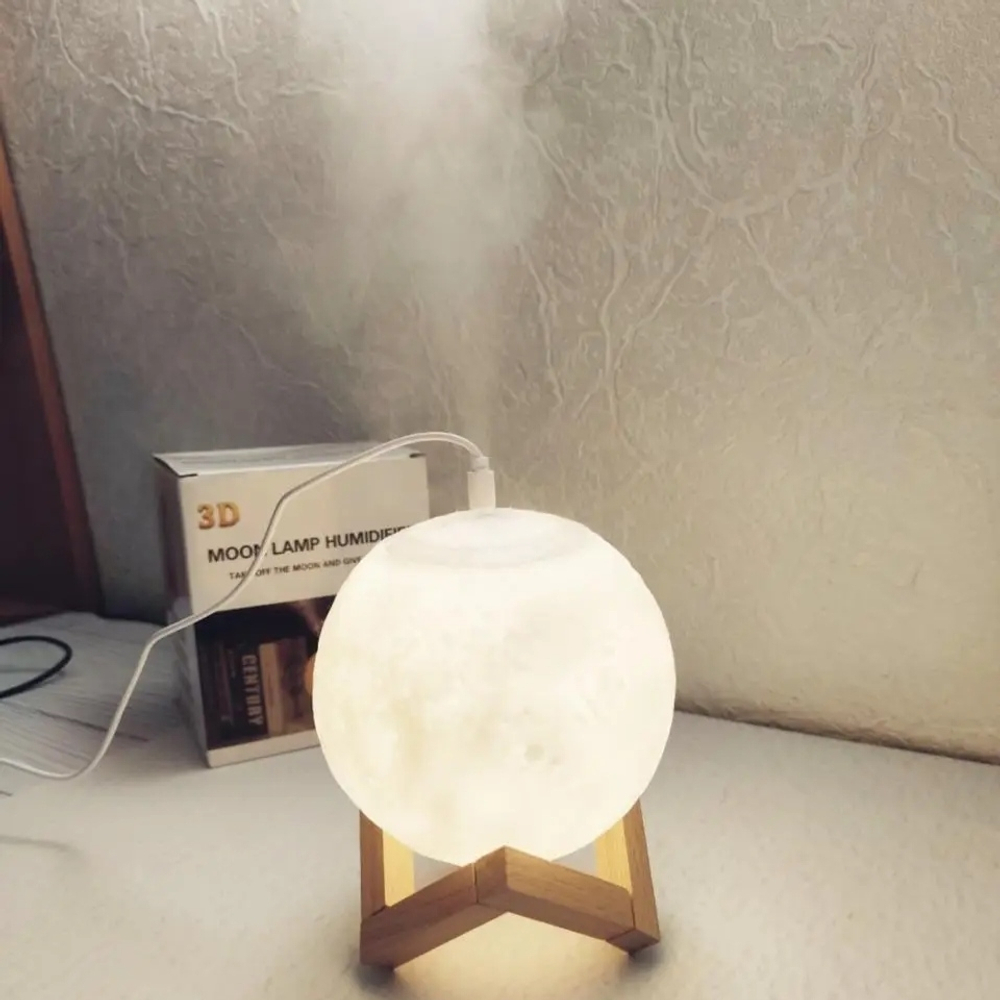 Увлажнитель воздуха, Аромадиффузор + Светильник, ночник Луна 3Д, "3D Moon Lamp Humidifier" 880мл / D-15см