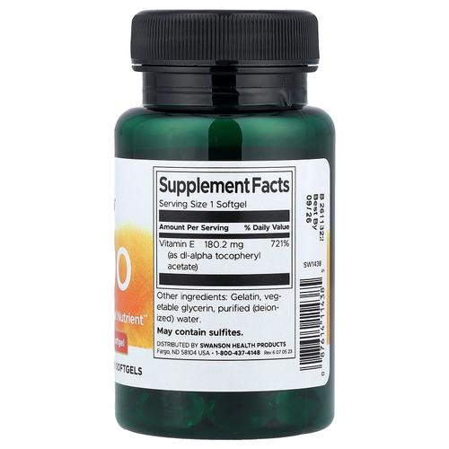 Swanson Vitamins, E-400, витамин E, 180,2 мг (400 МЕ), 60 капсул