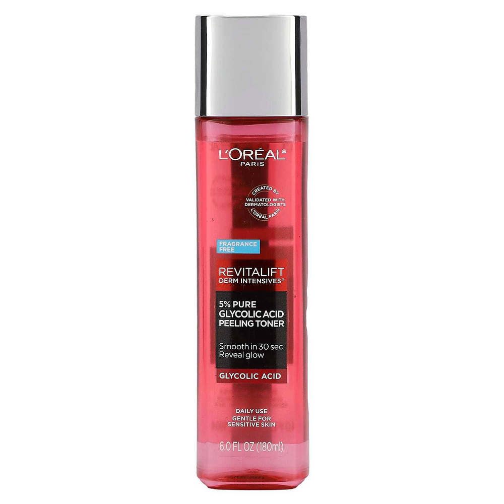 L'Oréal, Revitalift Derm Intensives, пилинг-тоник с 5% чистой гликолевой кислотой, без отдушек, 180 мл (6 жидк. унц.)