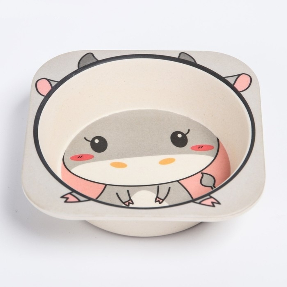 4482565 Набор бамбуковой посуды "Коровка", тарелка, миска, стакан, приборы, 5 предметов