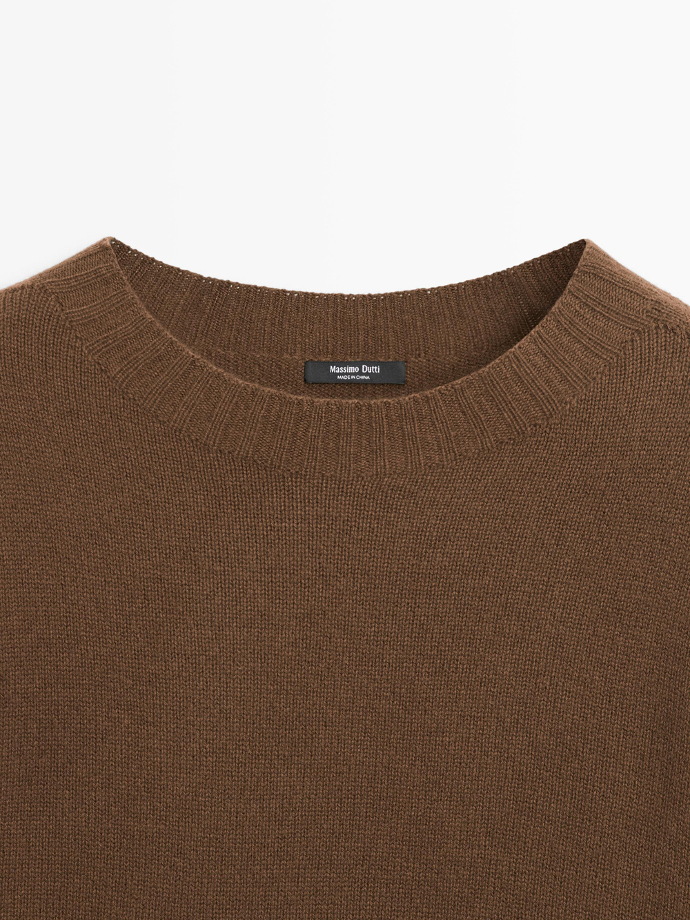 Massimo Dutti Свитер из смесовой шерсти с круглым вырезом, тоффи