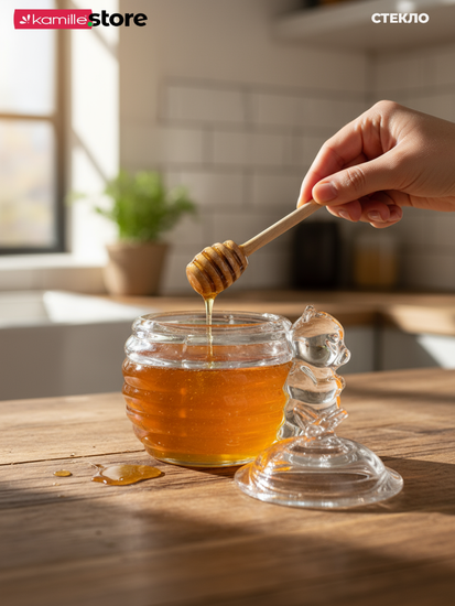 Баночка для меда 240 мл. с крышкой и декором "Мишка"