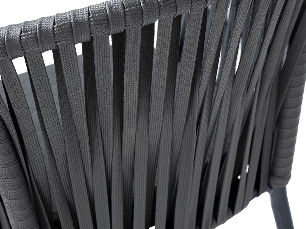 "Бордо" стул барный плетеный из роупа, каркас из стали темно-серый (RAL7024) муар, роуп серый 15мм, ткань темно-серая 027