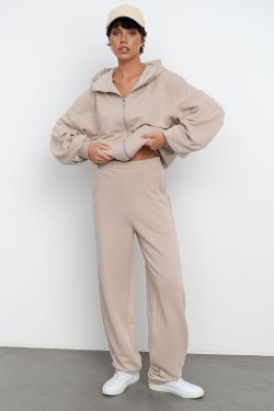 Джоггеры бананы без начеса из премиум футера серо-бежевого цвета