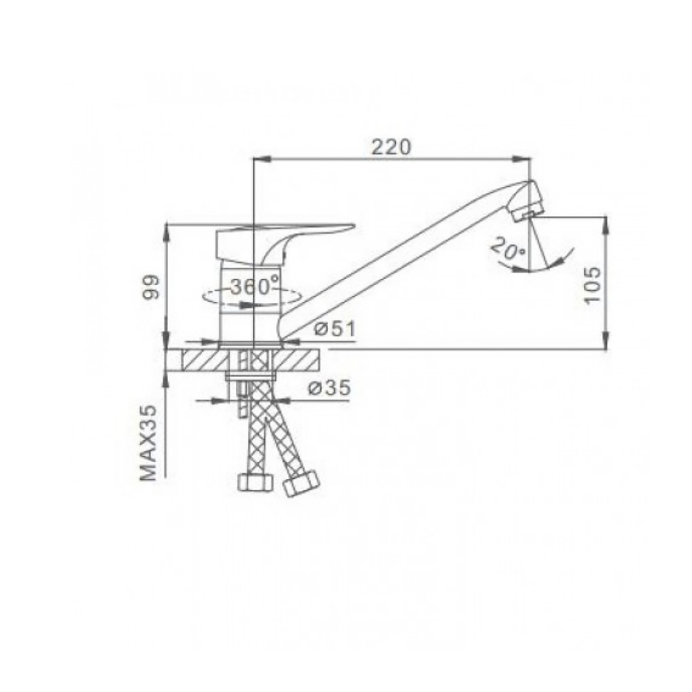 Смеситель для кухни 40к F4228-В FRAP (плоск.длин.пов. излив, п/шпильку, хром, силумин)