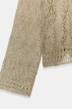 ZARA АЖУРНЫЙ СВИТЕР С МЕТАЛЛИЗИРОВАННОЙ НИТЬЮ, ЗОЛОТОЙ