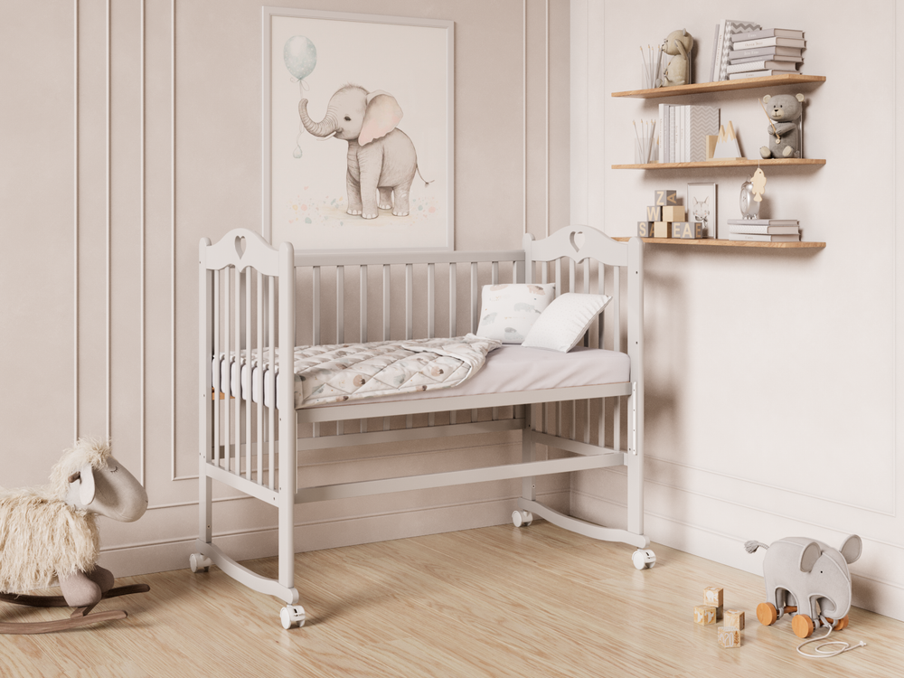 Кровать Incanto Sofi с сердечком, цвет серый, колесо-качалка