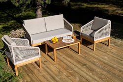 "Канны" лаунж-зона 4-местная из роупа со столиком "Канны" цвета "дуб", основание дуб, роуп бежевый