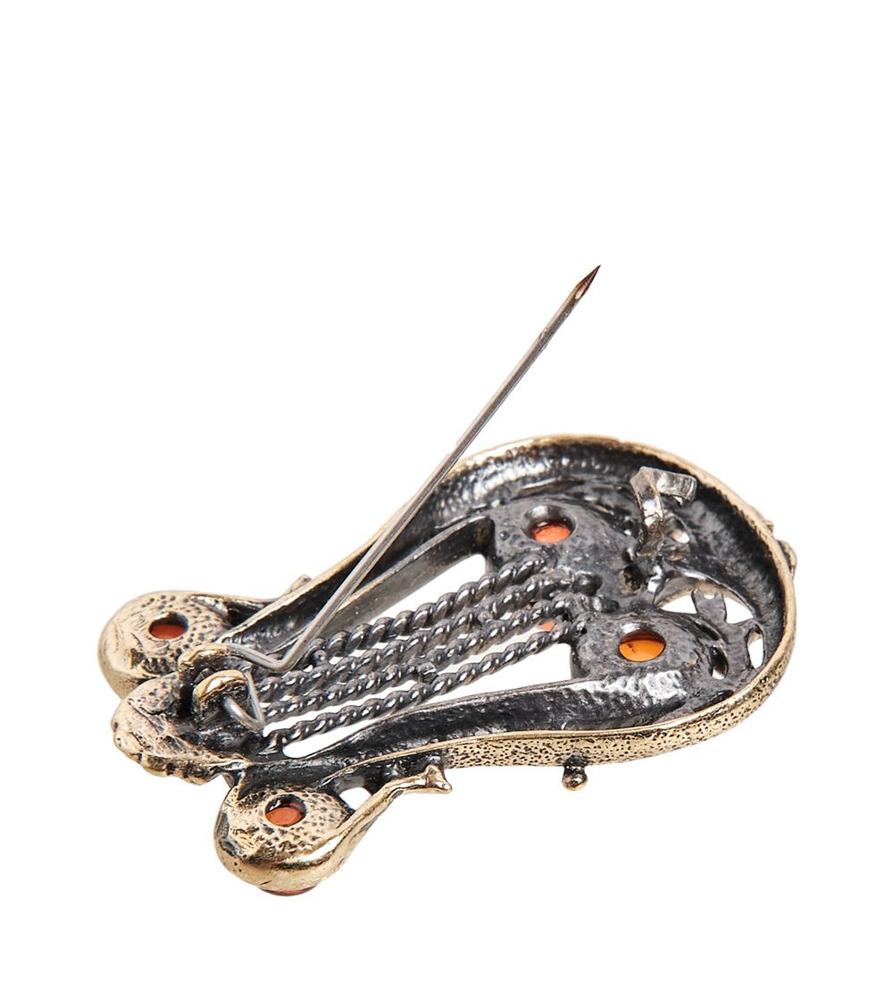 AM- 924 Брошь «Лира» (латунь, янтарь)