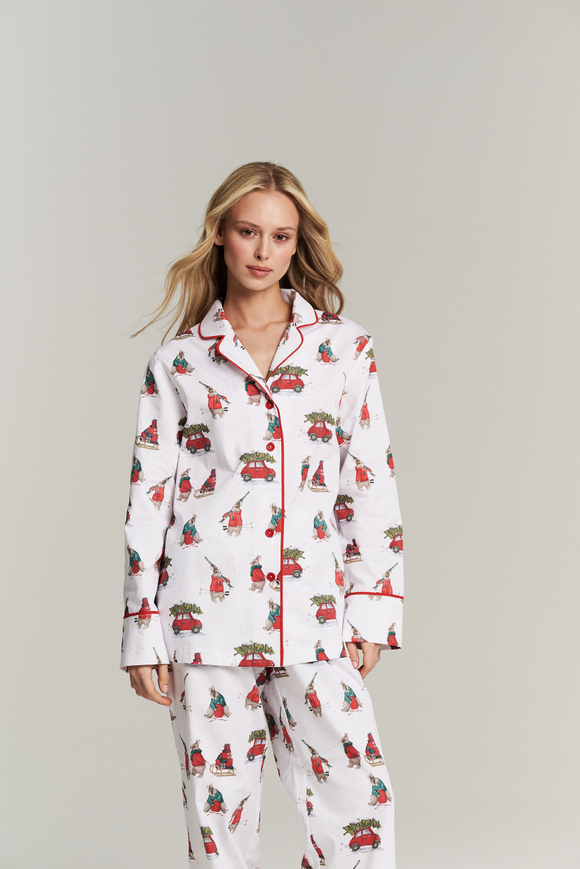 Рубашка с кантом из сатина - новогодние зайки