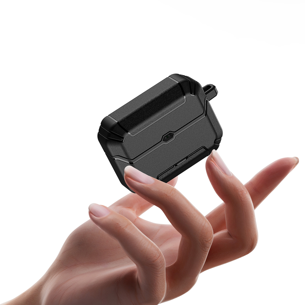 Противоударный чехол черного цвета для наушников AirPods Pro 3, серия PECS Series (с карабином и подставкой) от Dux Ducis