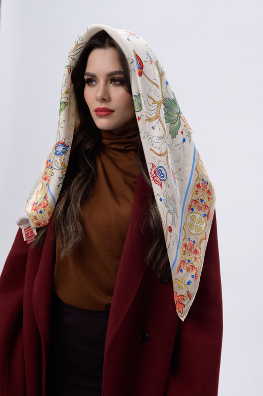 Платок «Зачатьевская роспись. Райский сад» 100% шёлк