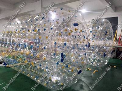 Аттракцион Водный роллер (Гидророллер) "Прозрачный с желто-синими держателями" ПВХ, 2.6*2.2*2.2 м