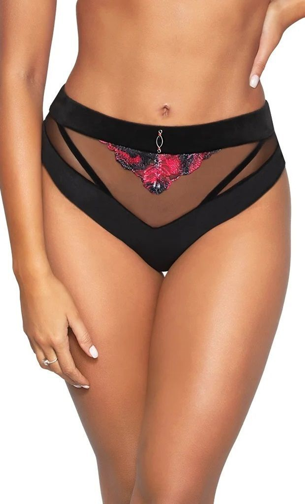 Бархатистые трусики-слипы Herrera с вышивкой (Размер: S) (Цвет: черный)