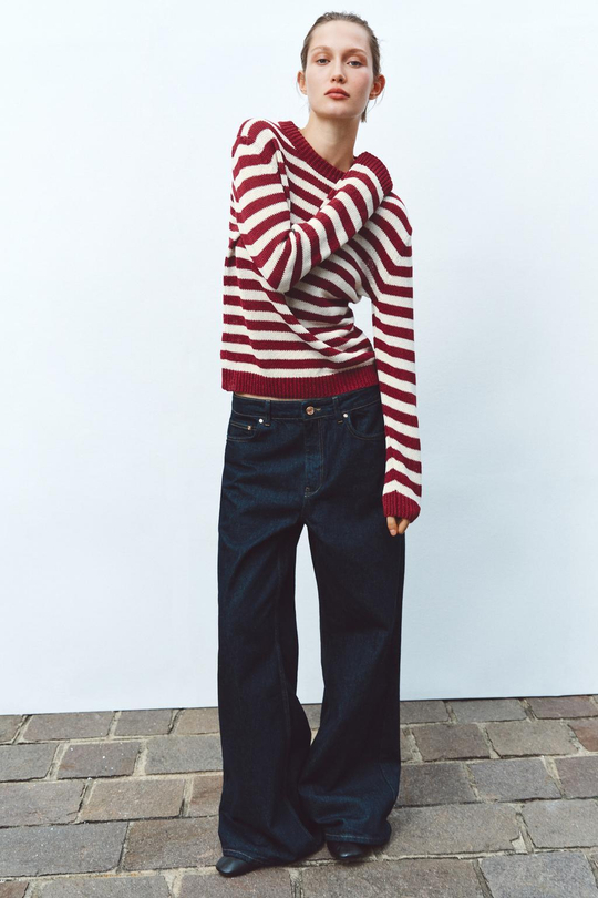 ZARA СВИТЕР В СТИЛЕ РУСТИК, ЭКРЮ/ГРАНАТОВЫЙ