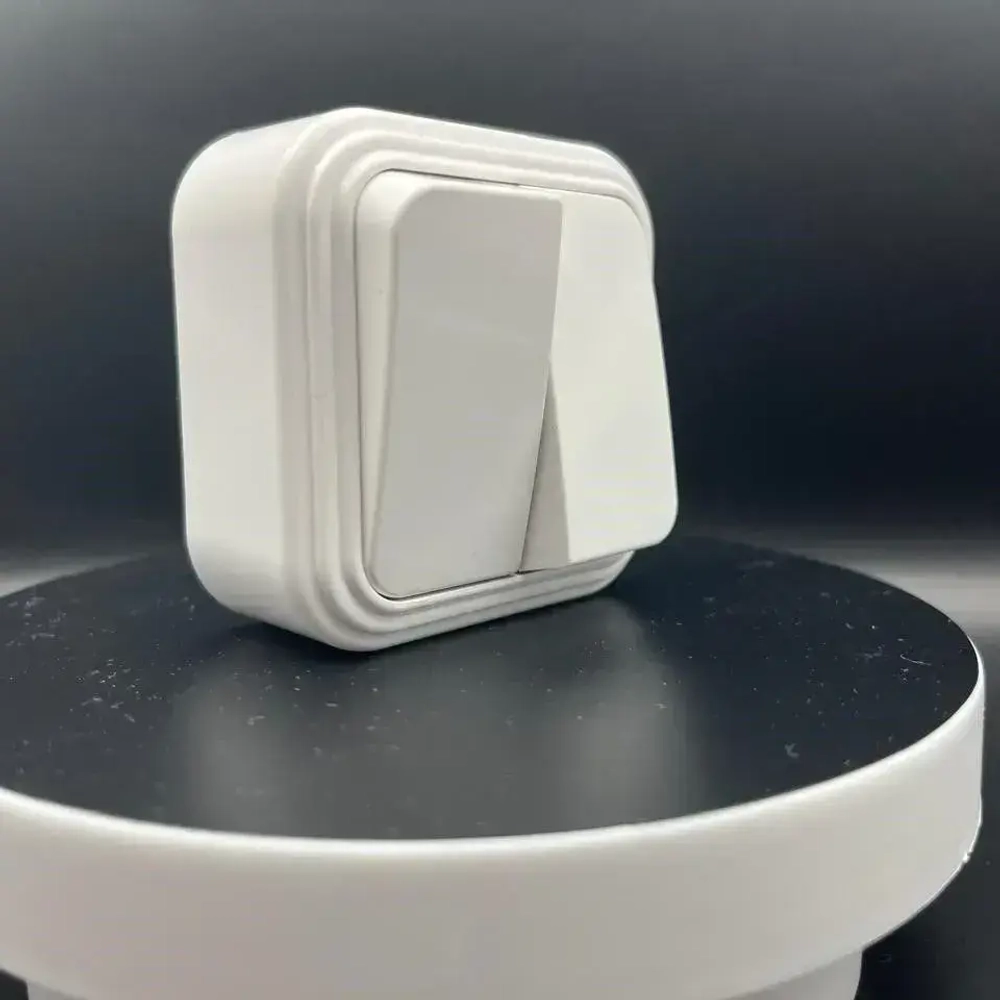 выключатель двухклавишный накладной, Белорусский двойной наружный, белый