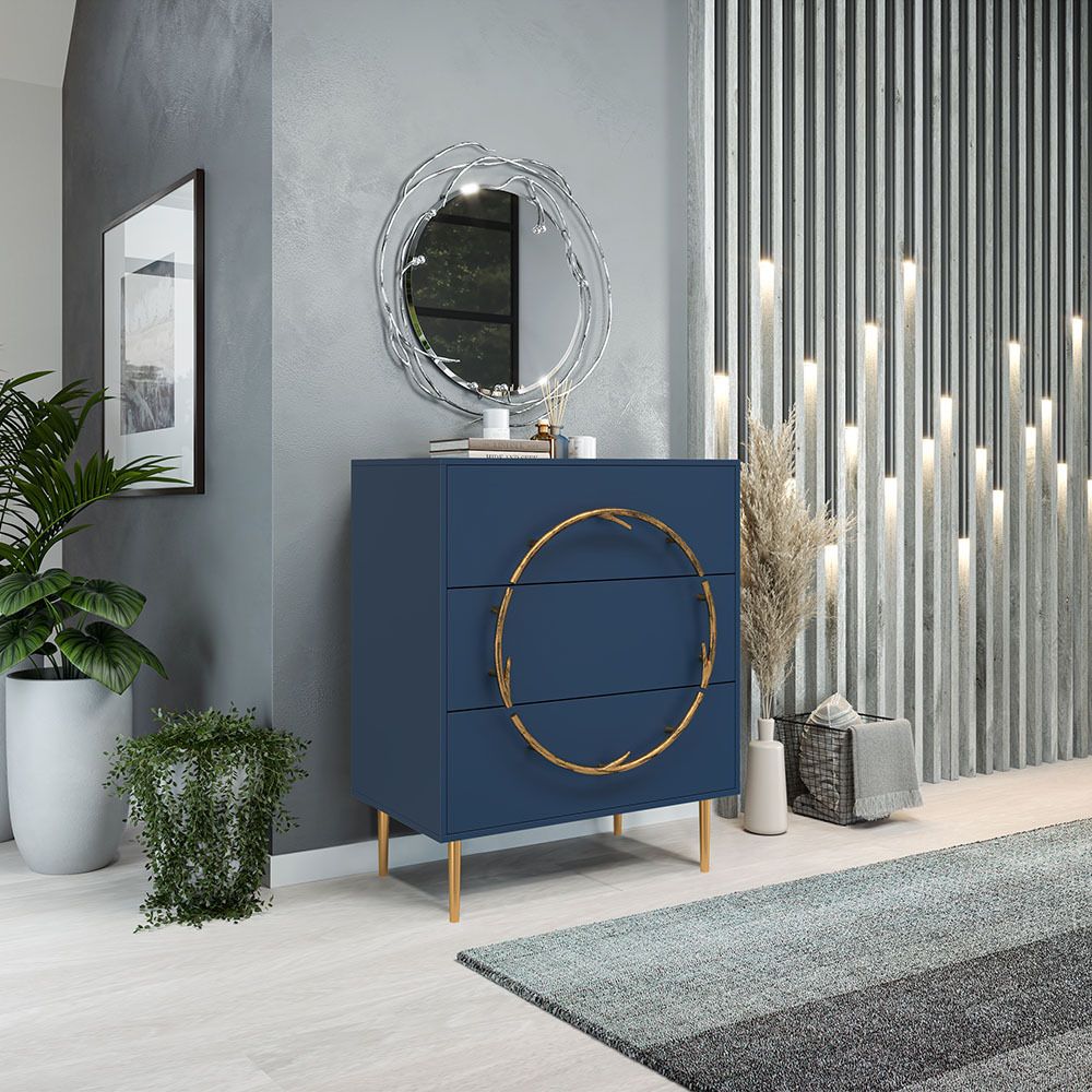 Комод Арт Колор matte Стайл Голд с 3 ящиками Королевский синий матовый