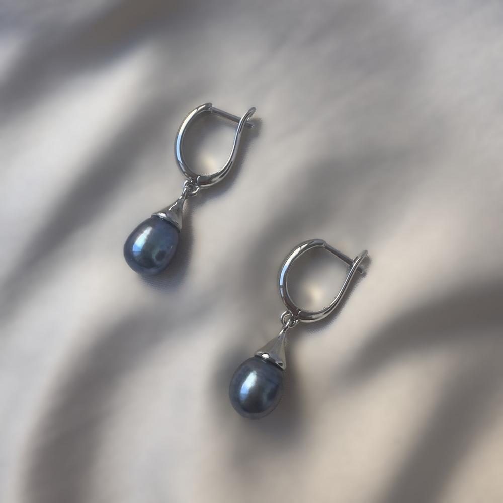 Серьги "Лунная тень" с натуральным черным жемчугом